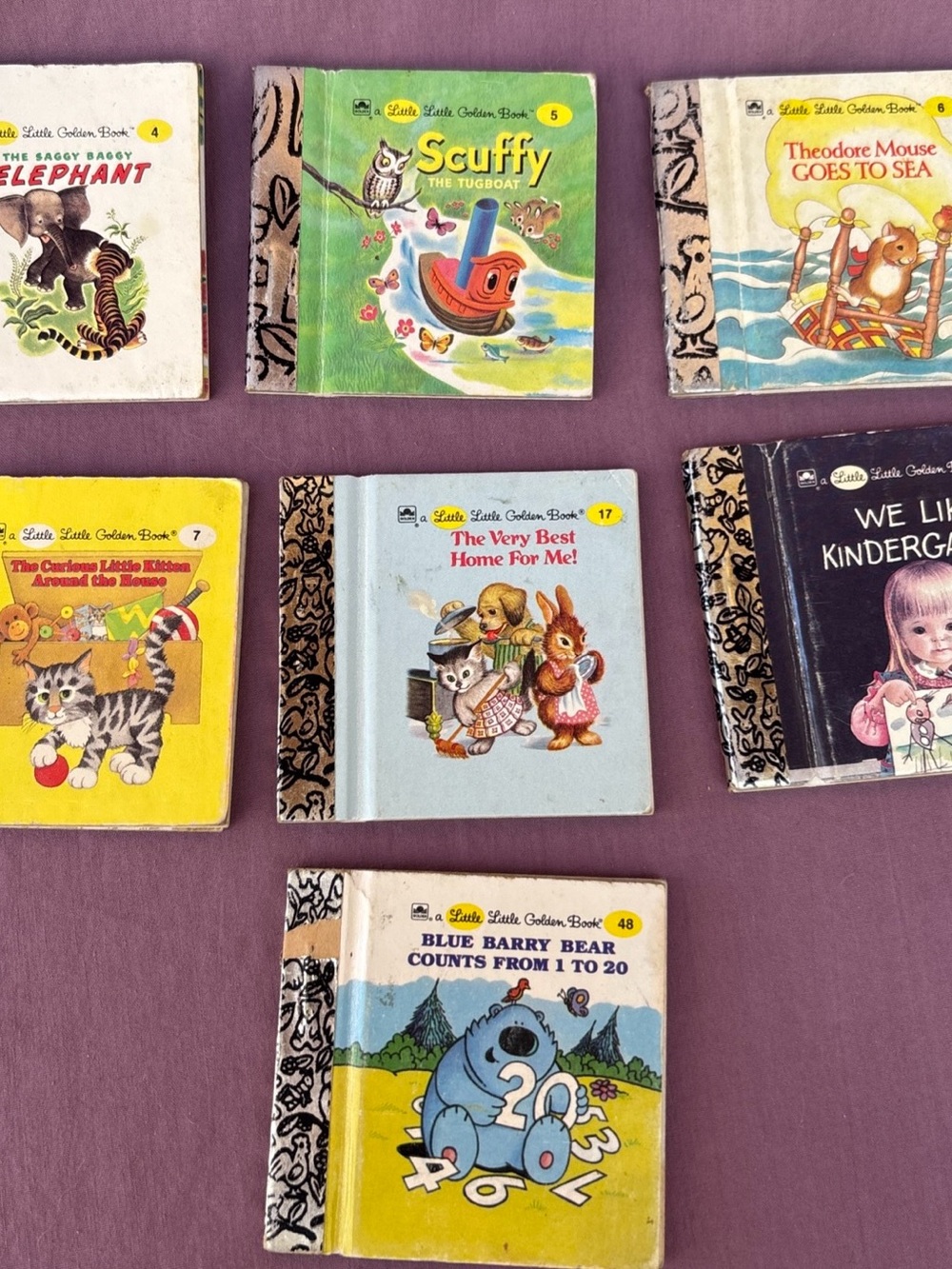 Vintage lot of 7 Tiny Little Golden Books Miniature MCM nostalgic 50-80s retro